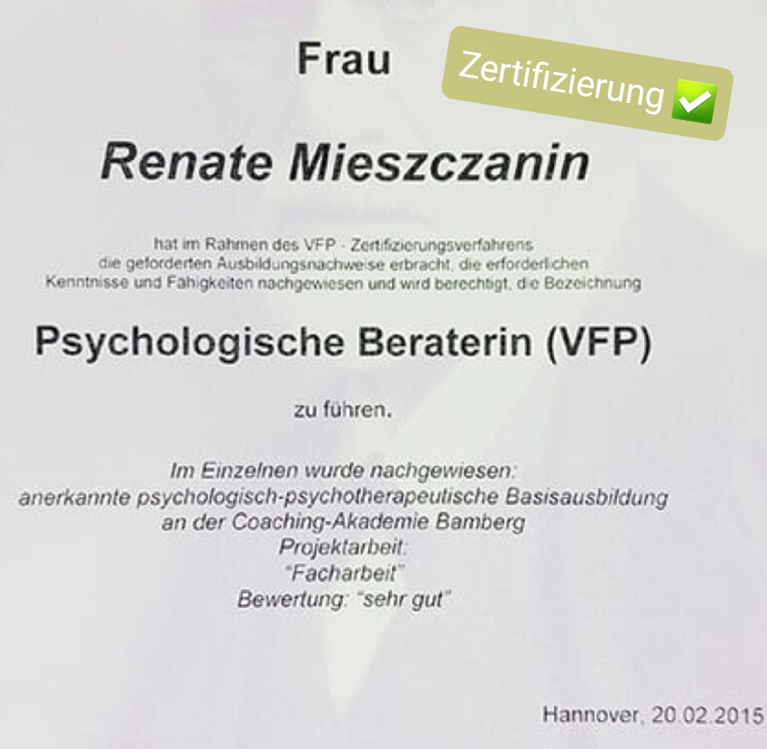 Psychologische Beraterin Zertifikat VFP Datenschutzkonform